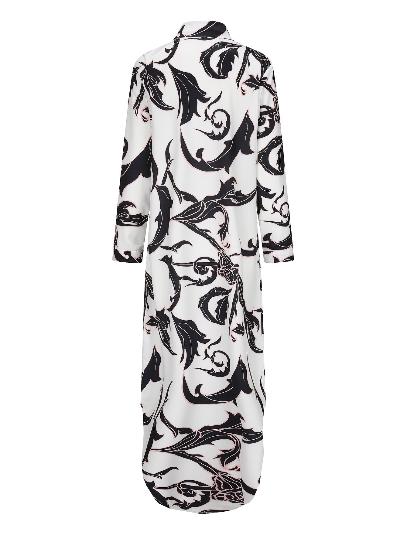 Dam Klänning Långärmad Skjorta Polyester Svartvit-4