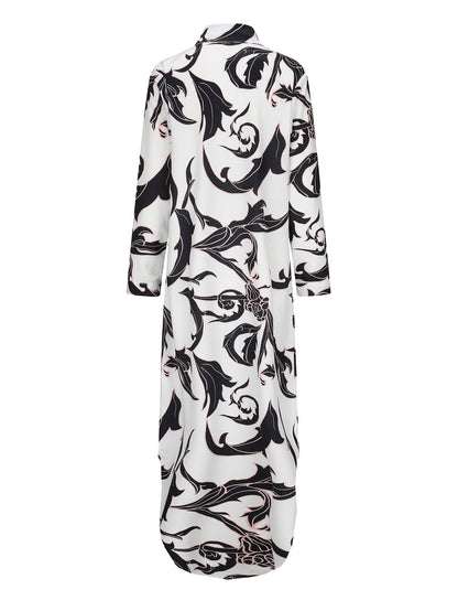 Dam Klänning Långärmad Skjorta Polyester Svartvit-4