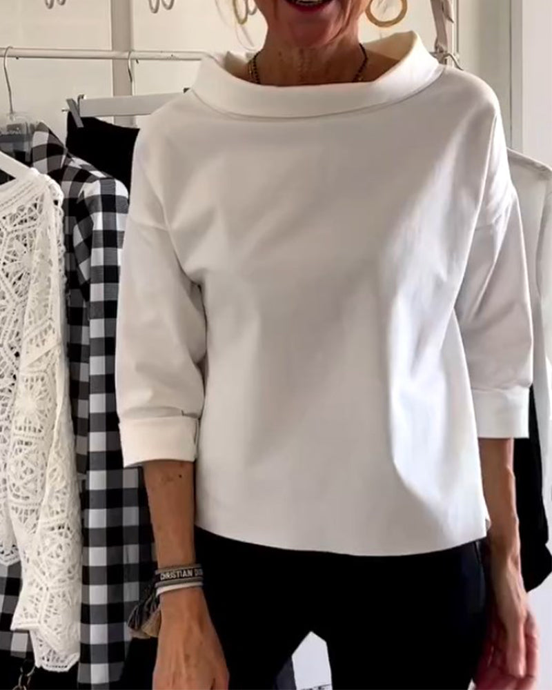 Dam Blus Hög Krage Andningsbart Tyg Mångsidig Design-2