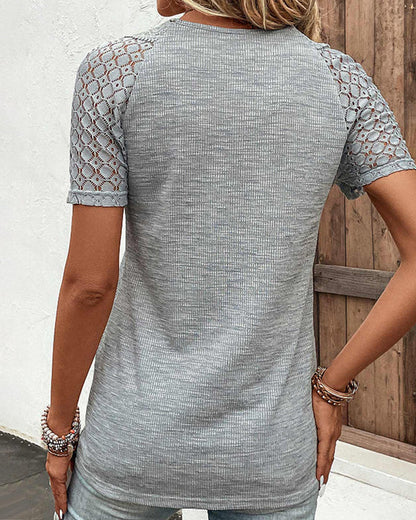 Kvinno Blus Kortärmad Spetsdetaljer Polyester Elastan-4
