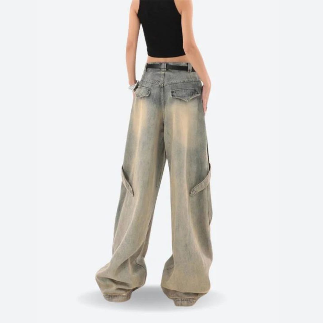 Dam Baggy Jeans Flerskiktad Bomull-3