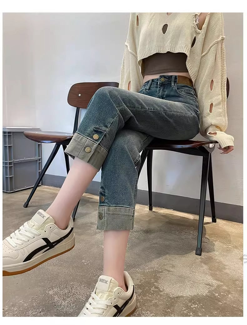Snygga Byxor Dam Hög Midja Fleecefodrade Denim-4
