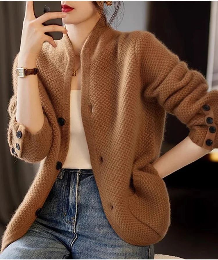 Dam Stickad Turtleneck Tröja 100% Ull Elegant Vintermode-3