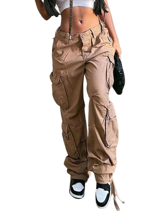 Dam Cargo Byxor Hög Midja Baggy Denim Snygga Byxor 6