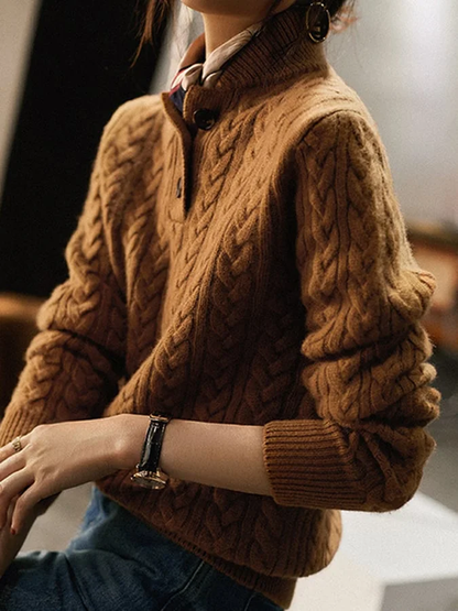 Stickad Dam Tröja Strukturerad Mjuk Höstmaterial-2