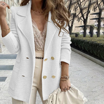 Variant image for Dam Blazer Dubbel Tryckknappstängning Mjuk Stickad Kvalitet-6