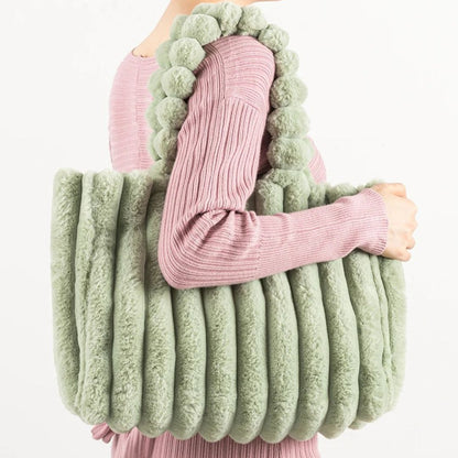 Dam Axelväska Plysch Syntetisk Päls Rymlig Elegant Design-5