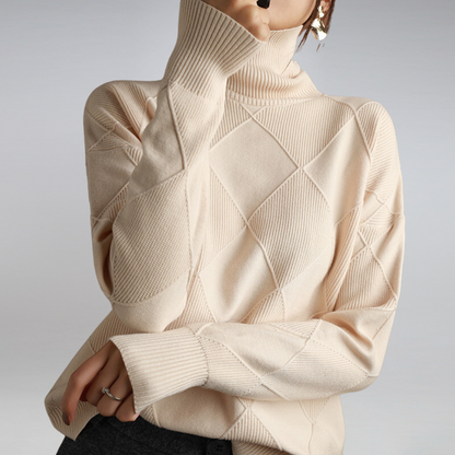 Stickad Dam Tröja Turtleneck Mjuk Bomull 6