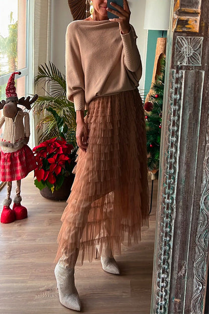 Dam Pullover Batwing-ärmar Mjuk Bomull och Polyester-2