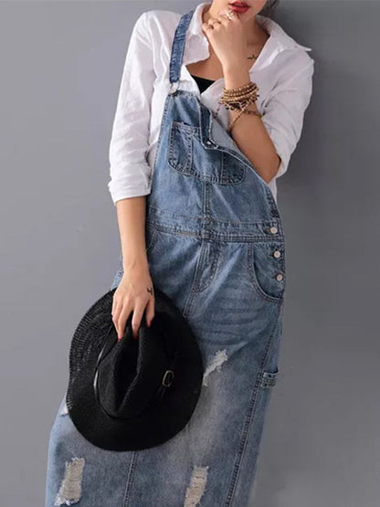 Dam Dungaree Klänning Blek Denim 100% Bomull 4