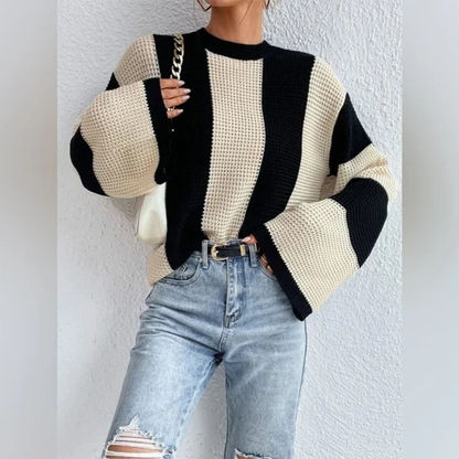Stickad Dam Tröja Turtleneck Randig Mjukt Material-5