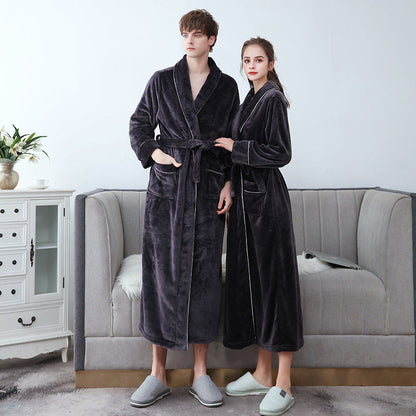 Lång Flanellbadrock för Par i Mjuk Polyester-2