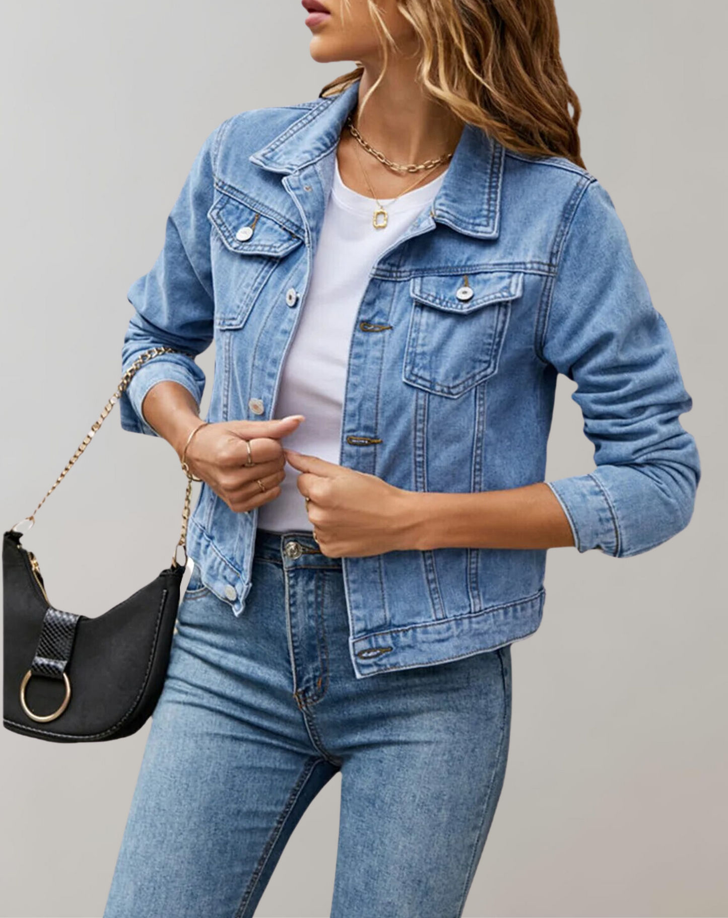 Variant image for Damjacka Långärmad Denim Klassisk Stil Smal Fit Högkvalitativ Denim-10