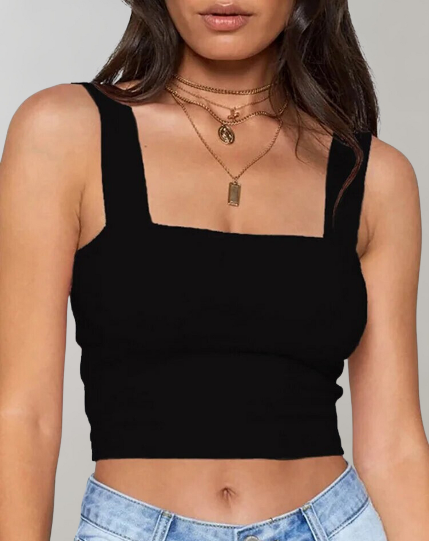 Dam Crop Top Fyrkantig Halsringning Andningsbart Material Festtoppar-5