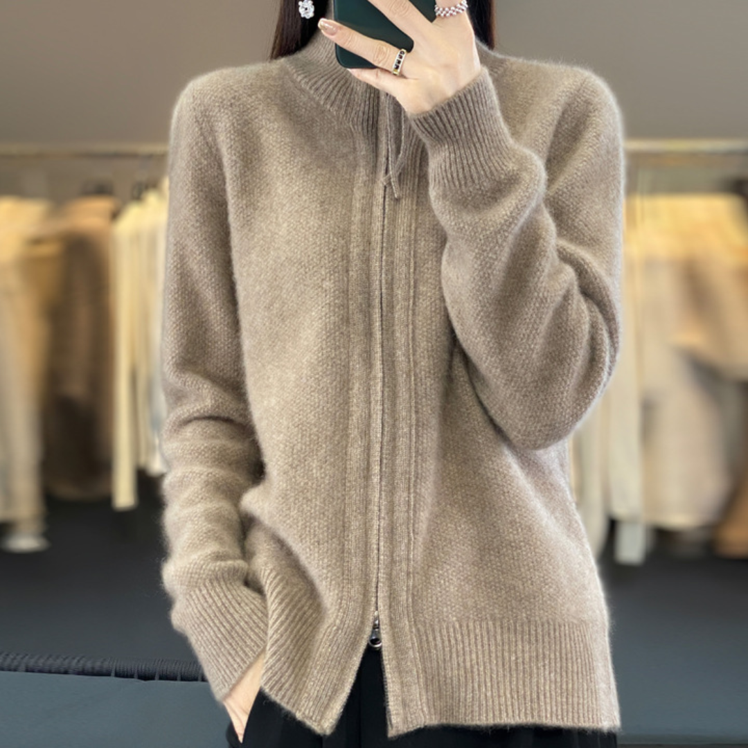 Dam Zip Cardigan Bekväm Polyester för Lager-på-Lager Styling-2