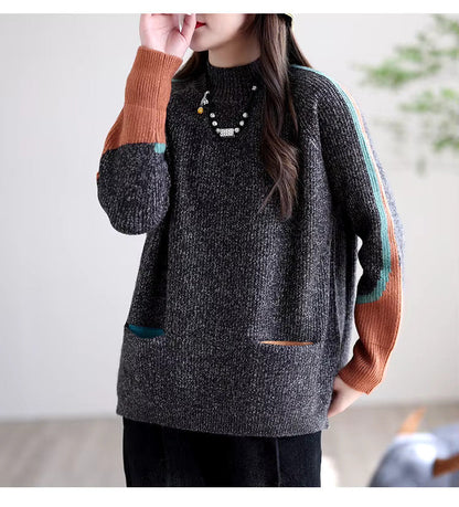 Dam Tröja Överdimensionerad Mjuk Tygblandning med Fickor-4