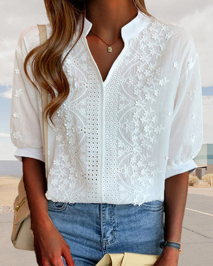 Dam Blus Puffärmar Vintage Stil Högkvalitativt Tyg 4