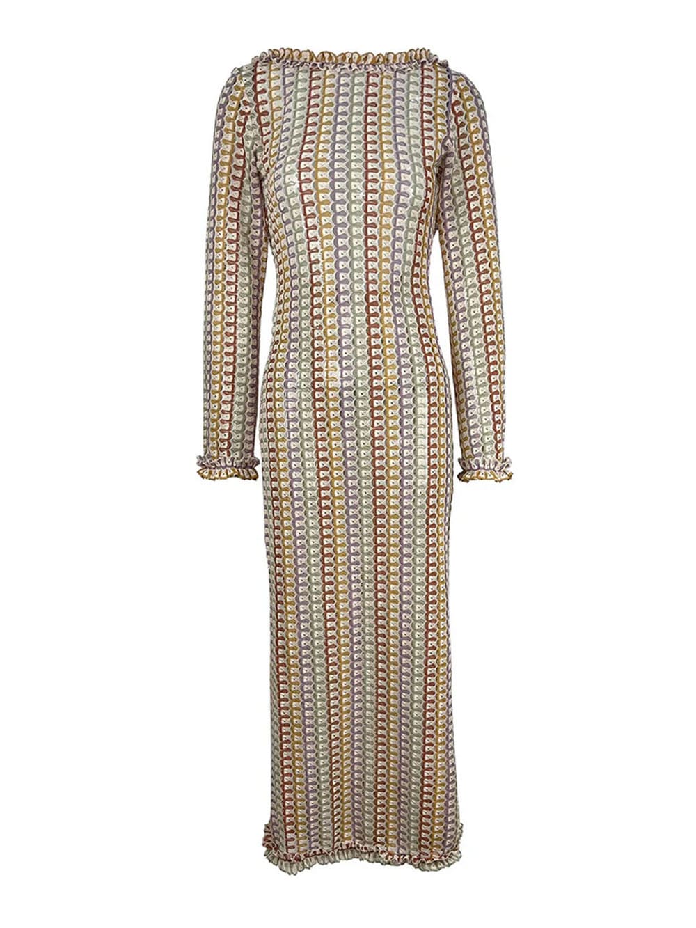 Maxiklänning Dam Randig Långsluten 100% Polyester Flödande Design-4