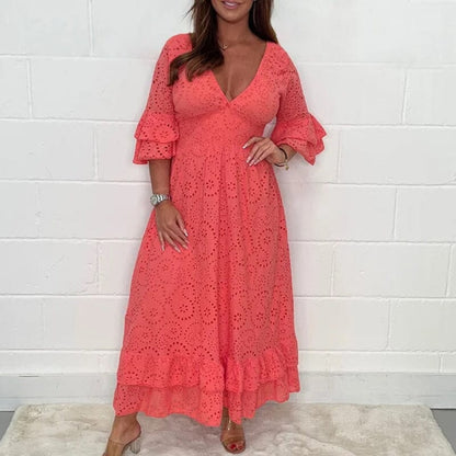 Variant image for Dam Klänning Midi Anglaise med Ruffles Mjukt Tyg-33