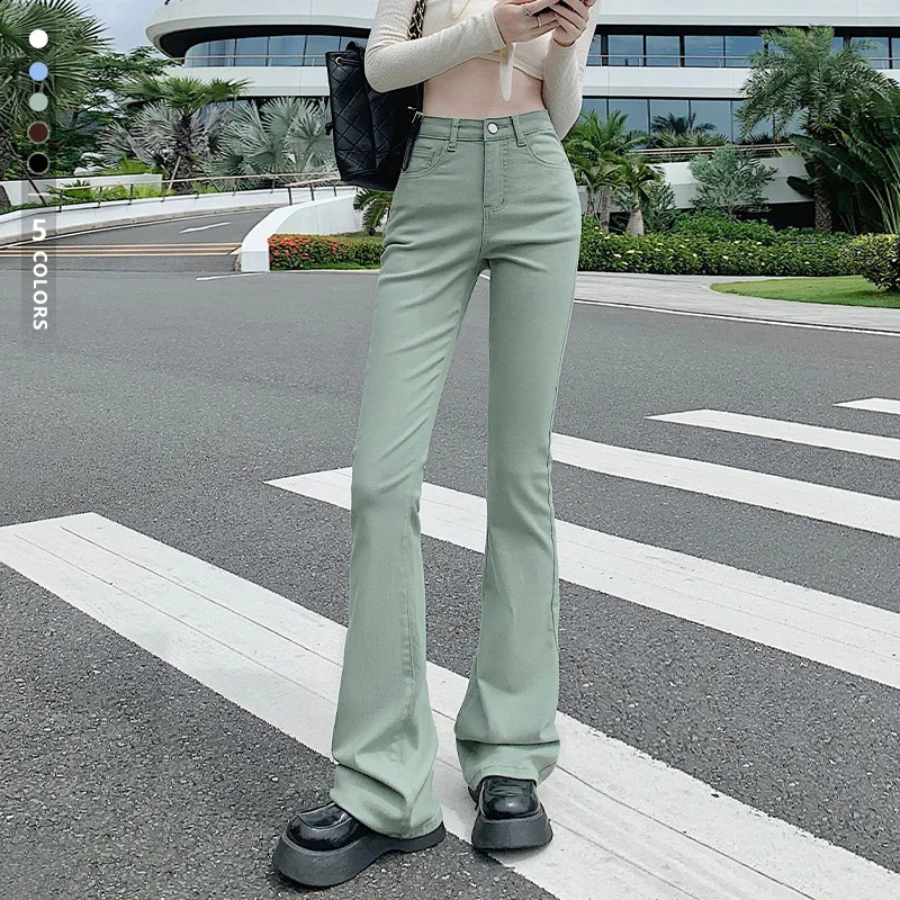 Dam Byxor Hög Midja Elastiska Snygga Byxor med Resår i Midjan 3