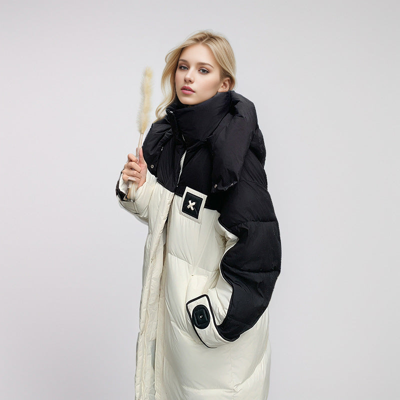 Damer Lång Jacka Färgblockdesign Polyester och Ull-5