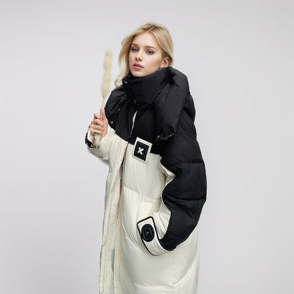 Damer Lång Jacka Färgblockdesign Polyester och Ull-5