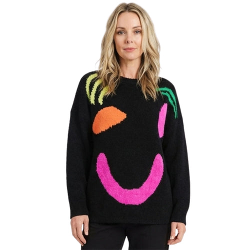 Dam Stickad Tröja Med Smiley Motiv Blandad Bomull Akryl