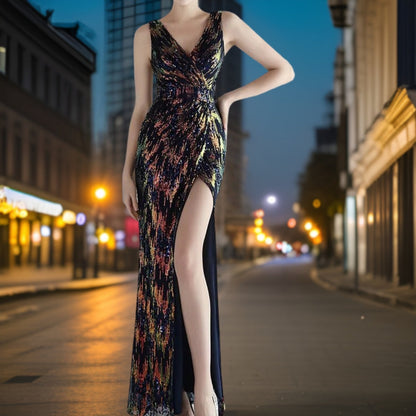 Kvinnors Aftonklänning Lång Med Paljetter Flödande Design Polyester 11