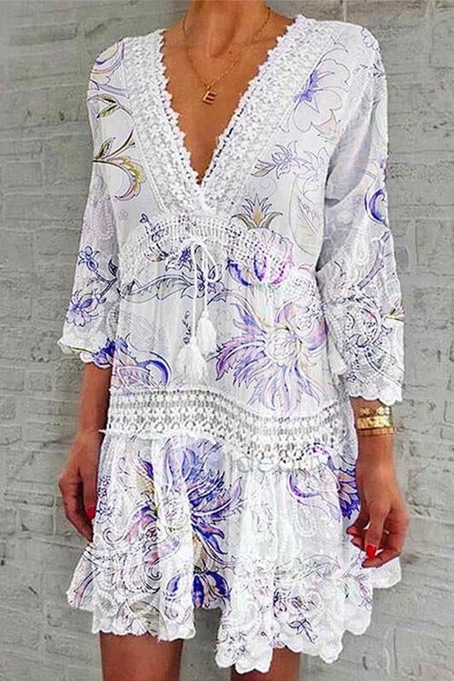 Variant image for Damklänning V-ringad i Bomull och Polyester - Fina Dam Klänningar för Sommarens Festligheter-3