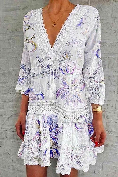 Variant image for Damklänning V-ringad i Bomull och Polyester - Fina Dam Klänningar för Sommarens Festligheter-3