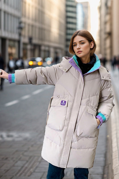 Damjacka med Patchworkdesign och Huva i Polyester och Bomull-3