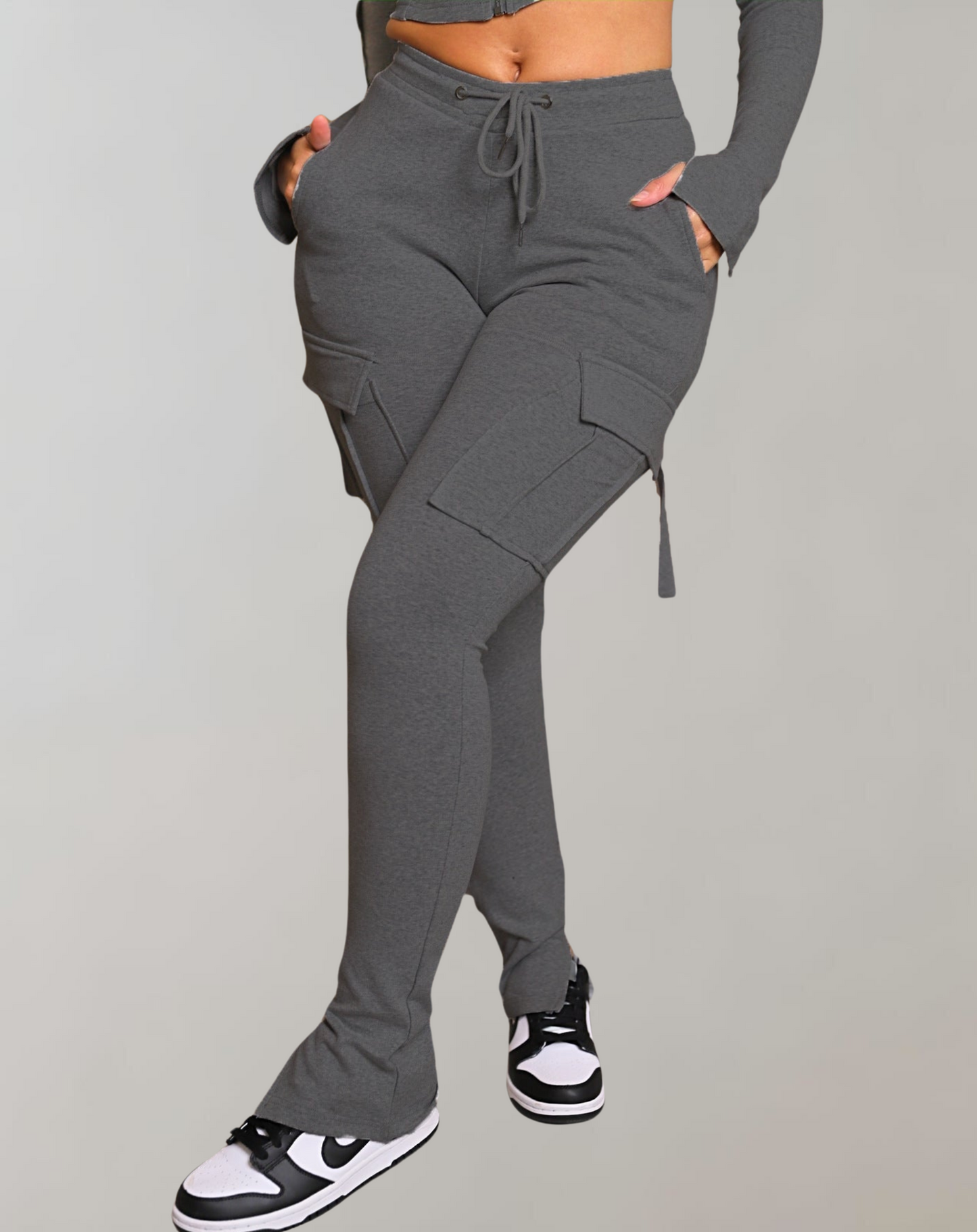 Dam Byxor Hög Midja Cargo 100% Bomull Vintage Stil 8