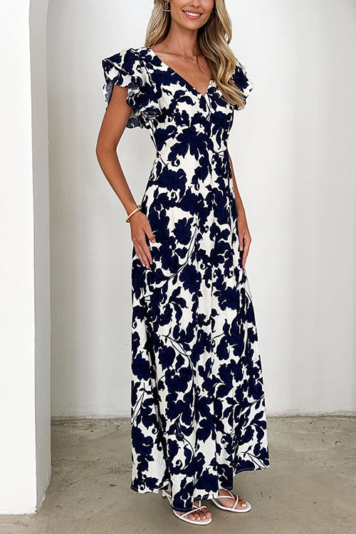 Maxiklänning Dam V-ringning Ruffle Paisley Mönster Bomull Polyester-4