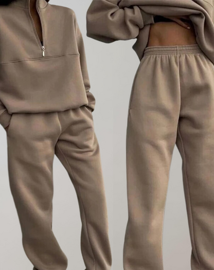 Dam Träningsdräkt Set Zip-Up Topp Fleece Joggingbyxor-3