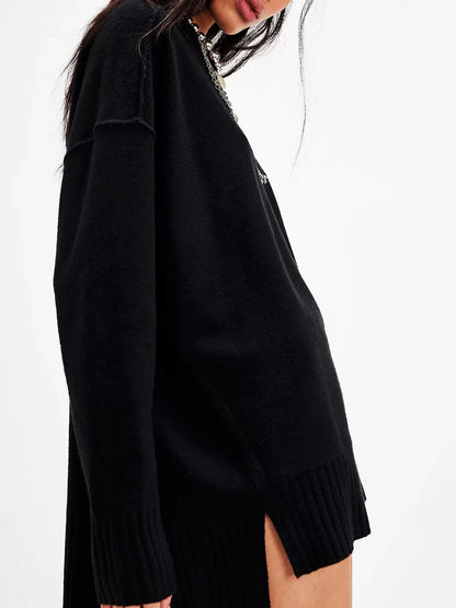 Dam Stickad Klänning med Elegant Toppkant och Graciös Silhuett-5