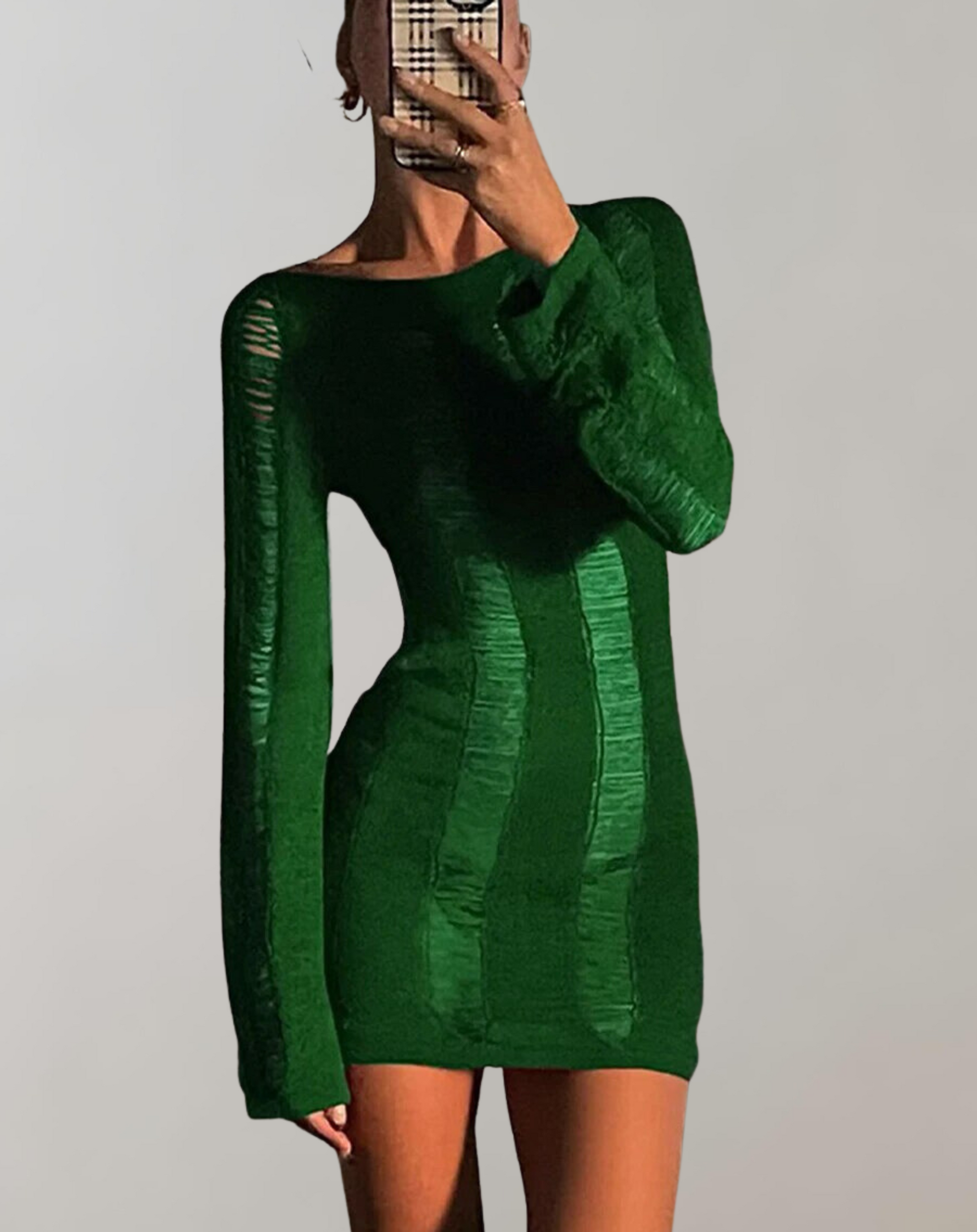 Långärmad Mini Klänning i Andningsbart Tyg – Rund Hals, Elegant Design för Alla Tillfällen 8