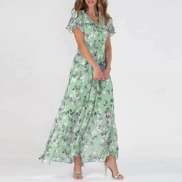 Dam Blommönstrad Sommarklänning Lång Polyester-4