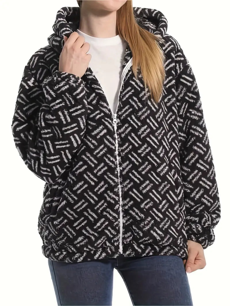 Dam Termomantel Lång Artificiell Päls Grafiskt Tryck-2