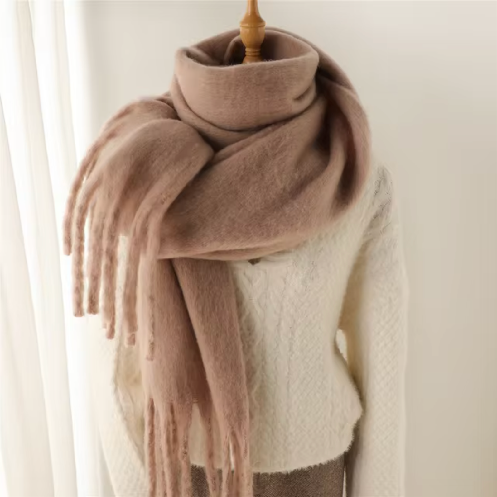 Vinterhalsduk för Kvinnor i Kashmirliknande Material med Långa Fransar – Elegant och Mångsidig Pashmina-design 10