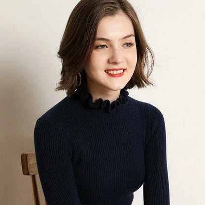 Stickad Dam Tröja Hög Krage Mjuk Akrylblandning 10