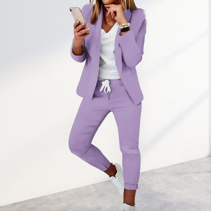Kostym Set Dam Elegant Blandat Tyg Blazer och Byxor 4