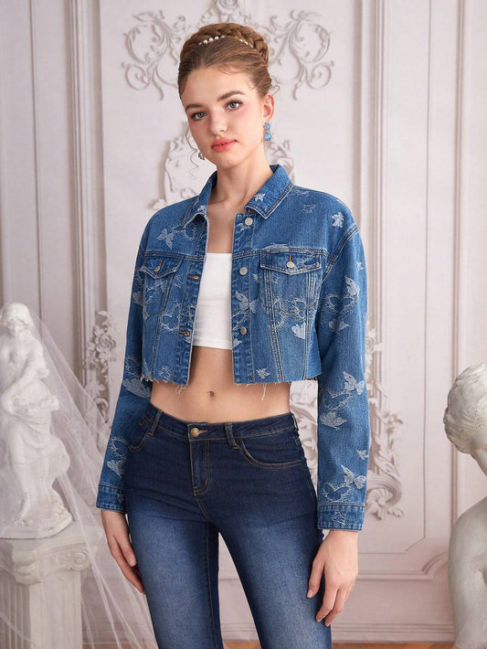 Damjacka Kort Jacquard Denim med Loopdetaljer-1
