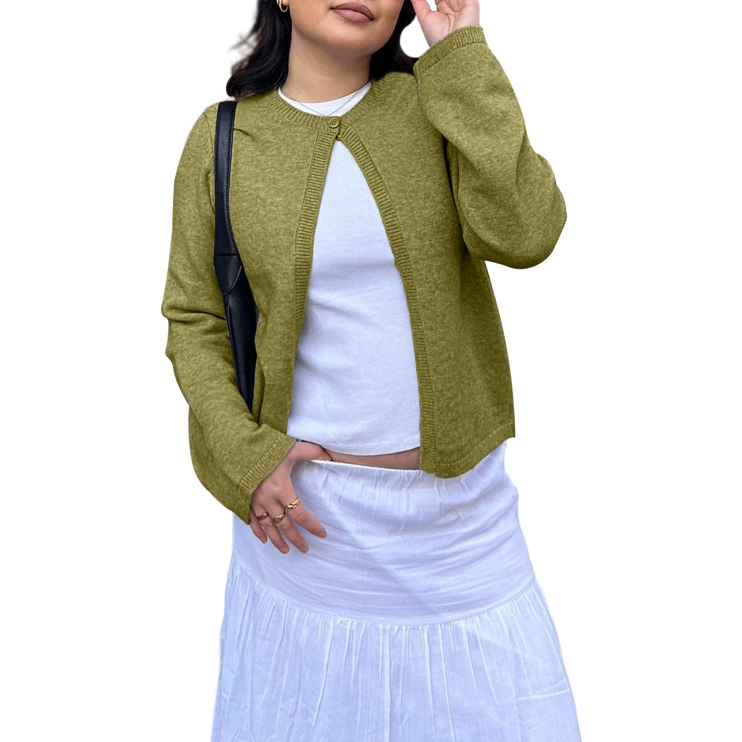 Stickad Dam Tröja Slim Fit Mjuk Materialmix-6