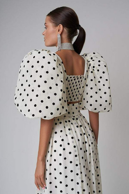 Högmidjad Polka Dot Kjol och Top Set för Dam - Stretchig Polyester, Perfekt för Sommarkläder 5