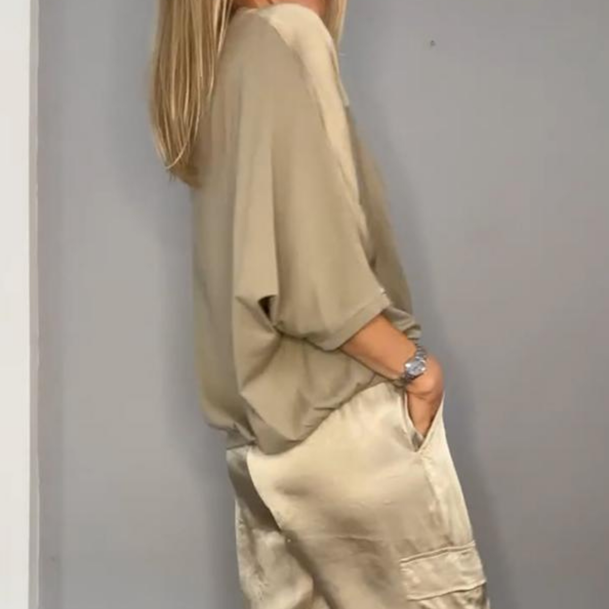 Dam Satinbyxor och Topp Set Avslappnad Satin-4