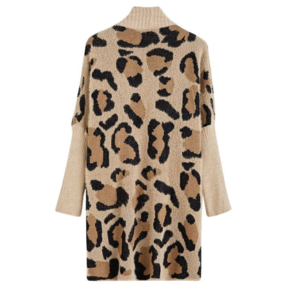 Dam Cardigan Oversized Leopardmönster Vinterjacka i Högkvalitativt Tyg 6