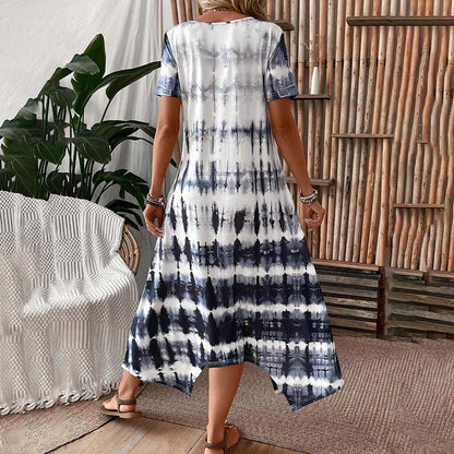 Dam Klänning Vintage Cirkulär Halsringning Mönster Högkvalitativt Tyg-6