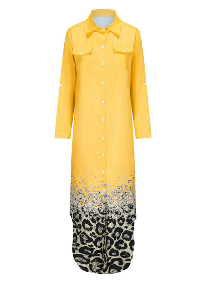 Damklänning Lång Ärmskjorta Leopardmönster Polyester-3