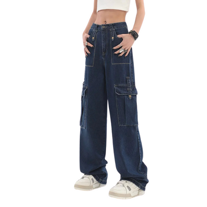 Dam Jeans Hög Midja Vida Ben Vintage Denim för Kvinnor – Trendig och Komfortabel Passform 1
