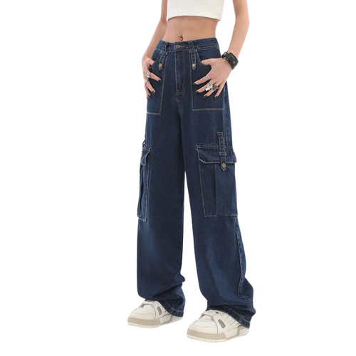 Dam Jeans Hög Midja Vida Ben Vintage Denim för Kvinnor – Trendig och Komfortabel Passform 1